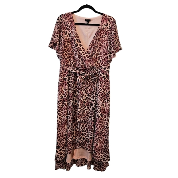 Torrid Size 1 Chiffon Flutter Sleeve Elastic Band Leopard Print Wrap Dress - Picture 2 of 14